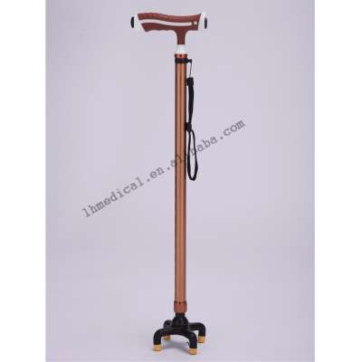 Four-feet brown aluminum walking stick with light and alarm