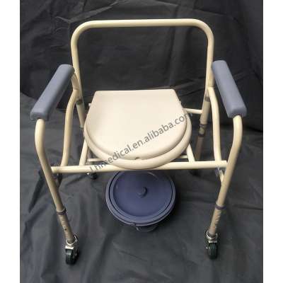 Adjustable commode chair for toilet with wheels