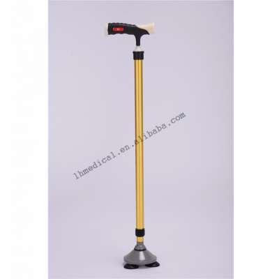 Aluminum alloy golden walking stick with three feet